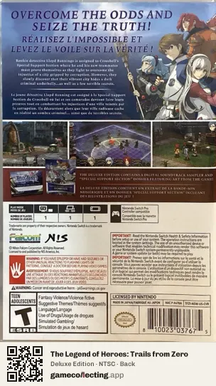 The Legend of Heroes: Trails from Zero Nintendo Switch, NTSC box back