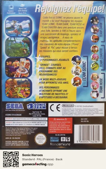 Sonic Heroes Nintendo GameCube, France box back