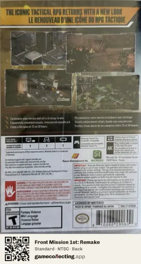 Front Mission 1st: Remake Nintendo Switch, NTSC box back