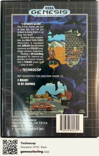 Technocop Sega Mega Drive / Genesis, NTSC box back