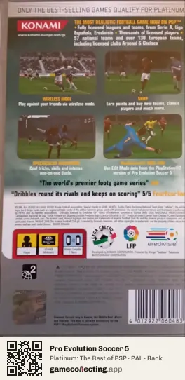 Pro Evolution Soccer 5 PlayStation Portable, PAL box back