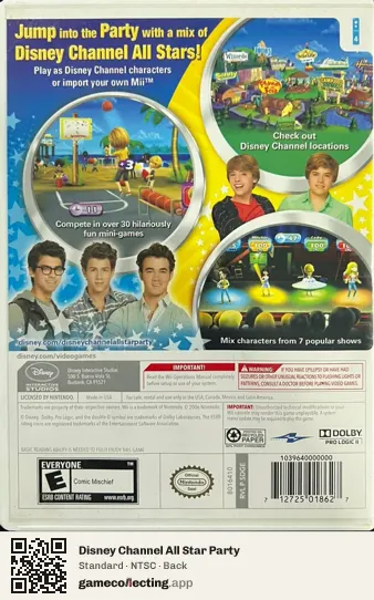 Disney Channel All Star Party Nintendo Wii, NTSC box back