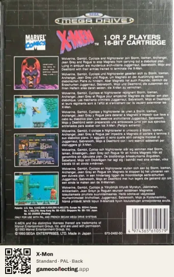 X-Men Sega Mega Drive / Genesis, PAL box back