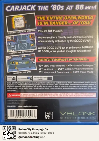 Retro City Rampage DX Nintendo Switch, NTSC box back