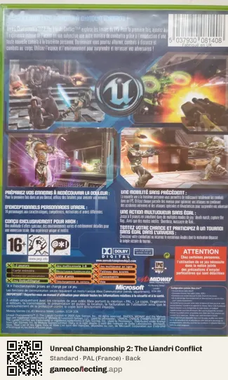 Unreal Championship 2: The Liandri Conflict Xbox, France box back