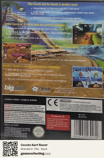 Cocoto Kart Racer Nintendo GameCube, PAL box back