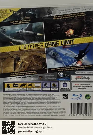 Tom Clancy's H.A.W.X 2 PlayStation 3, Germany box back