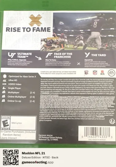 Madden NFL 21 Xbox One, NTSC box back