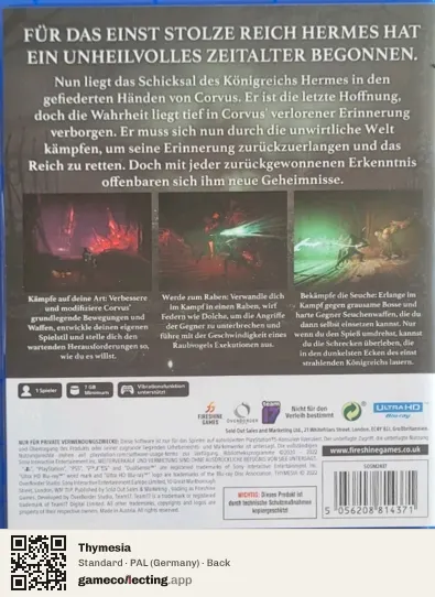 Thymesia PlayStation 5, Germany box back