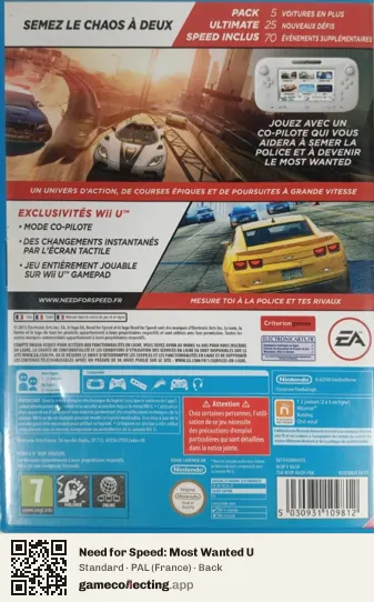 Need for Speed: Most Wanted U Nintendo Wii U, France box back