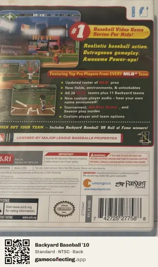 Backyard Baseball '10 Nintendo Wii, NTSC box back