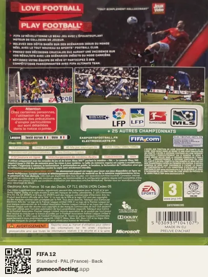 FIFA 12 Xbox 360, France box back