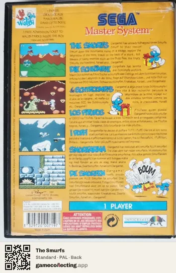 The Smurfs Sega Master System, PAL box back