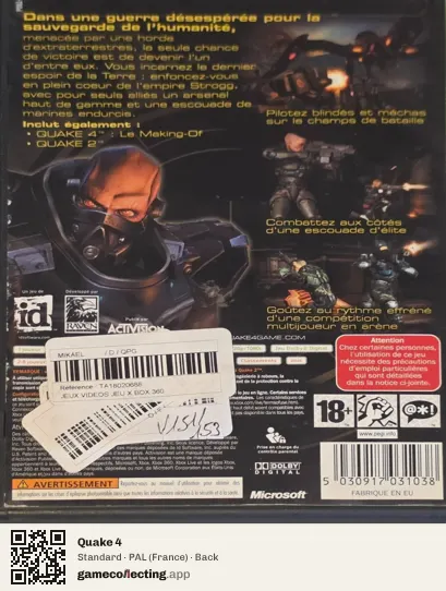 Quake 4 Xbox 360, France box back
