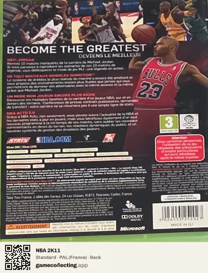 NBA 2K11 Xbox 360, France box back