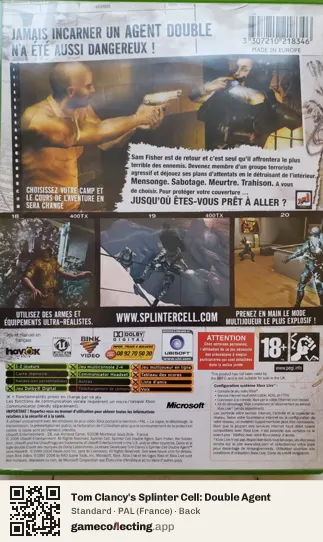 Tom Clancy's Splinter Cell: Double Agent Xbox, France box back