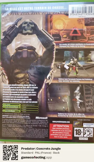 Predator: Concrete Jungle Xbox, France box back