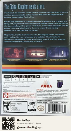 Narita Boy Nintendo Switch, NTSC box back