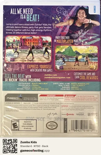 Zumba Kids Nintendo Wii, NTSC box back