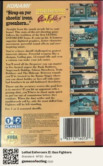 Lethal Enforcers II: Gun Fighters Sega Mega Drive / Genesis, NTSC box back
