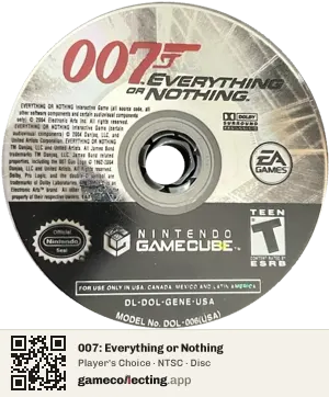 007: Everything or Nothing Nintendo GameCube, NTSC disc