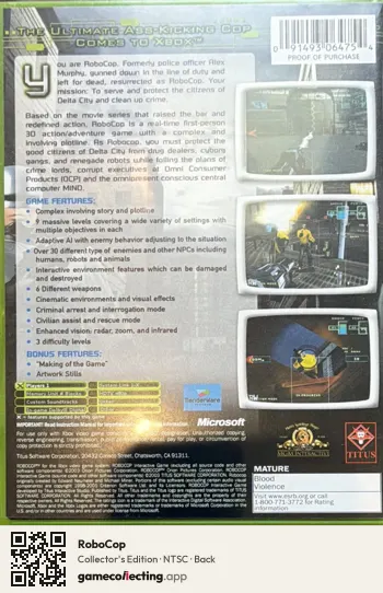 RoboCop Xbox, NTSC box back