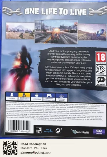 Road Redemption PlayStation 4, PAL box back