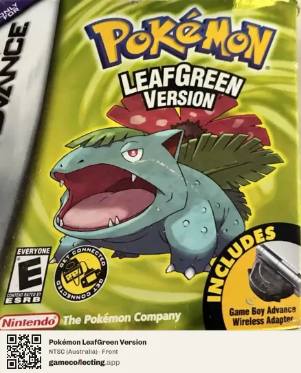 Pokémon LeafGreen Version Game Boy Advance, Australia box front