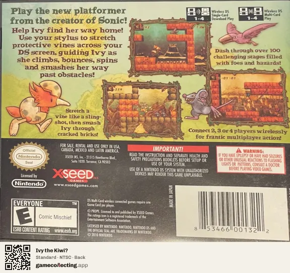 Ivy the Kiwi? Nintendo DS, NTSC box back