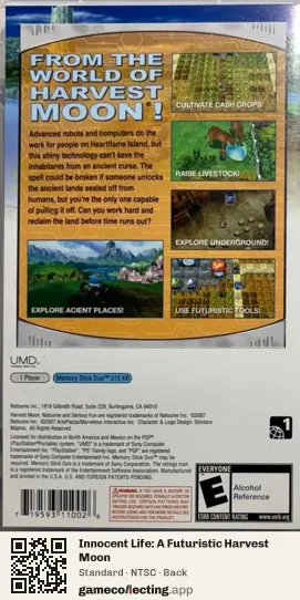 Innocent Life: A Futuristic Harvest Moon PlayStation Portable, NTSC box back