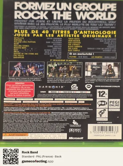 Rock Band Xbox 360, France box back