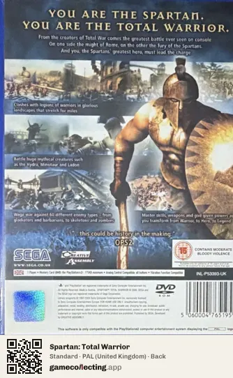Spartan: Total Warrior PlayStation 2, United Kingdom box back