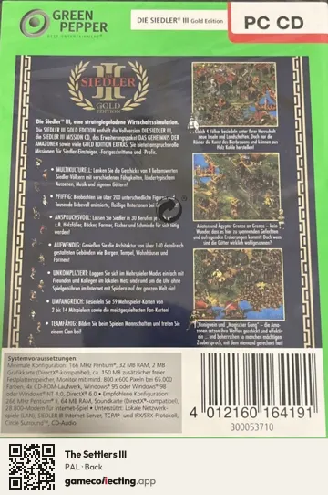 The Settlers III Computer, PAL box back