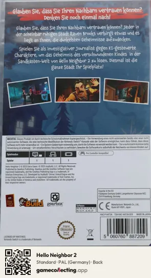 Hello Neighbor 2 Nintendo Switch, Germany box back