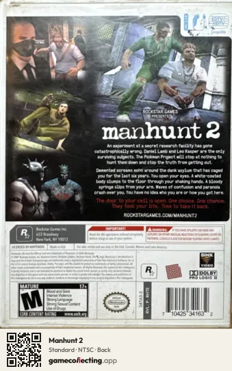 Manhunt 2 Nintendo Wii, NTSC box back