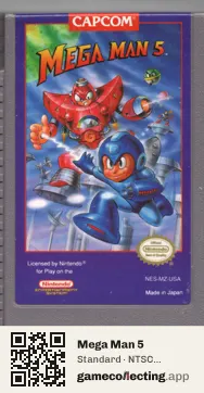 Mega Man 5 Nintendo Entertainment System, NTSC cartridge label