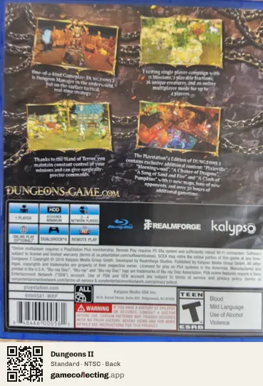 Dungeons II PlayStation 4, NTSC box back