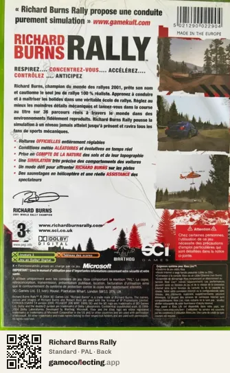 Richard Burns Rally Xbox, PAL box back