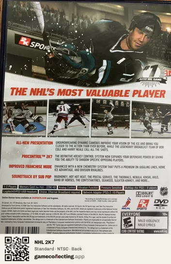 NHL 2K7 PlayStation 2, NTSC box back