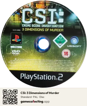 CSI: 3 Dimensions of Murder PlayStation 2, PAL disc
