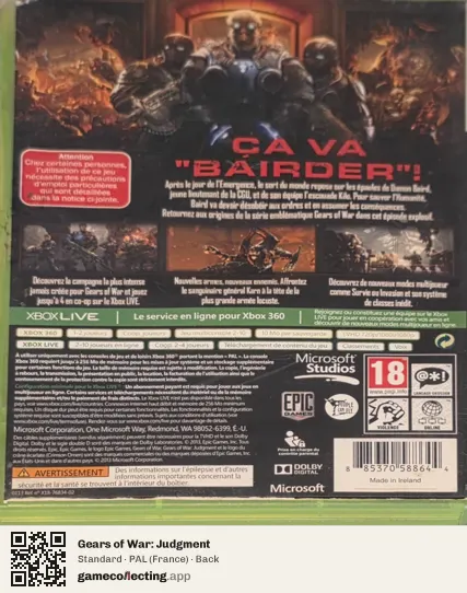 Gears of War: Judgment Xbox 360, France box back