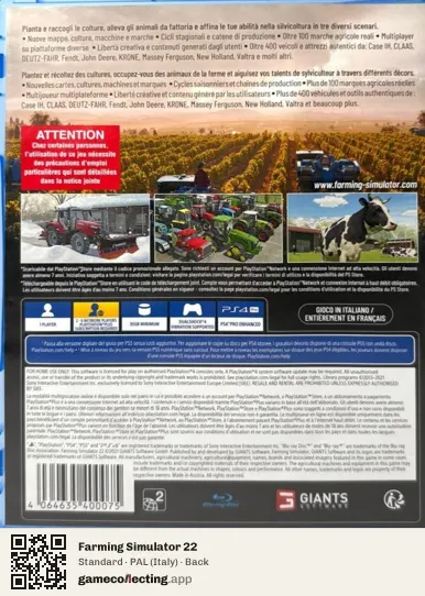 Farming Simulator 22 PlayStation 4, Italy box back
