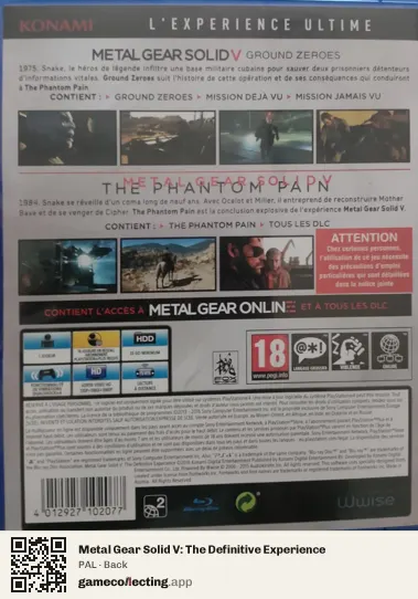 Metal Gear Solid V: The Definitive Experience PlayStation 4, PAL box back