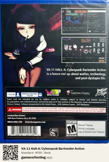 VA-11 Hall-A: Cyberpunk Bartender Action PlayStation Vita, NTSC box back
