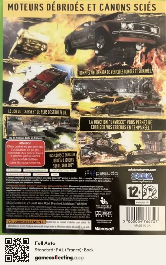 Full Auto Xbox 360, France box back