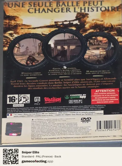 Sniper Elite PlayStation 2, France box back