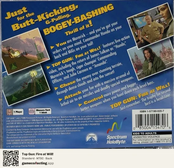 Top Gun: Fire at Will! PlayStation, NTSC box back