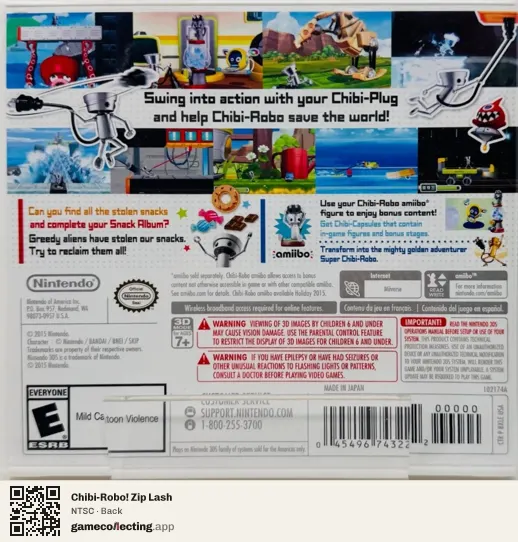 Chibi-Robo! Zip Lash Nintendo 3DS, NTSC box back