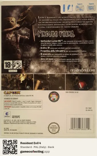 Resident Evil 4 Nintendo Wii, Italy box back
