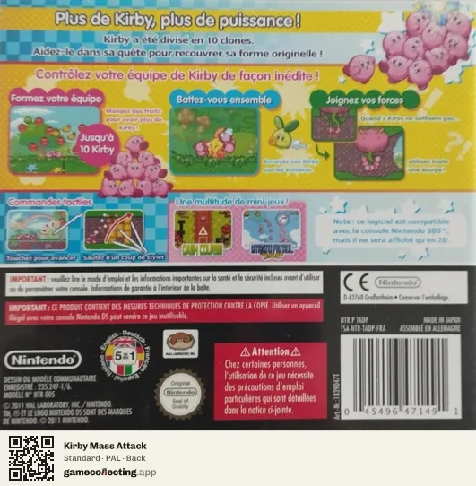 Kirby Mass Attack Nintendo DS, PAL box back